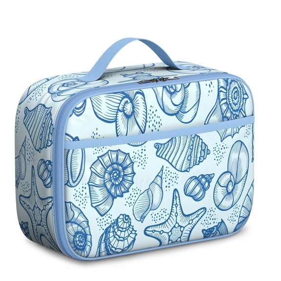 Nautical Lunch Bag – Seashell Beach Shell Tropical Starfish Marine Life Sea Coral Fish Cute Spiral Seashell Insulated Lunch Tote for School and Travel