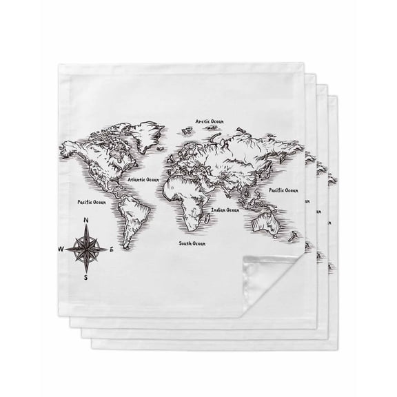 Nautical Map Cloth Napkins Set of 4 Reusable Dinner Napkins, Coastal Vintage Ocean Map Compass Cocktail Napkin Washable Table Napkins for Wedding/Holiday Party/Baby Shower 20"x20"