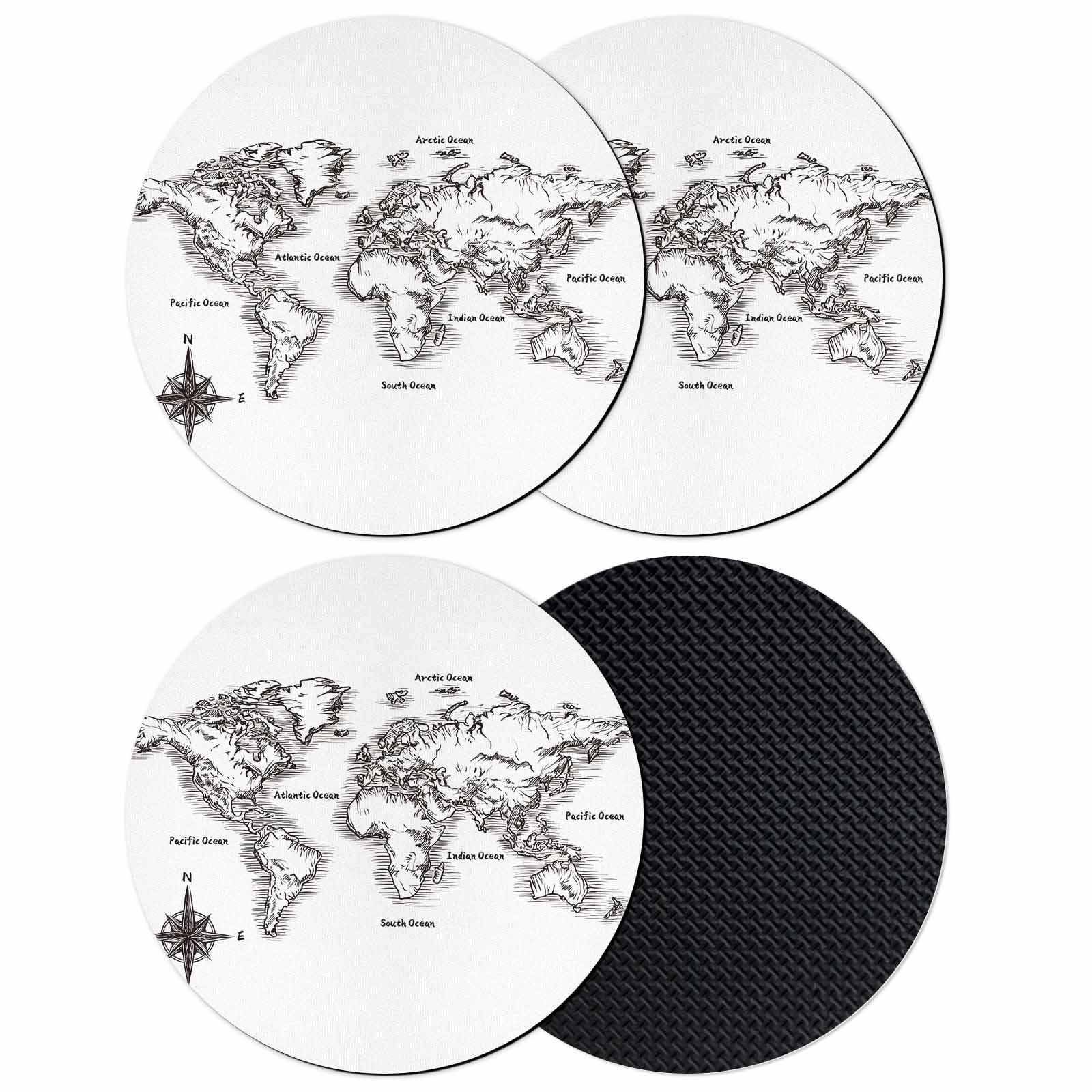 Round Map Coaster Nautical Map Coasters Set of 4, Absorbent Coasters for Drinks, Coastal ...
