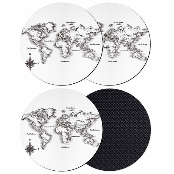 Nautical Map Coasters Set of 4, Absorbent Coasters for Drinks, Coastal Vintage Ocean Map Compass Coaster for Desk Coffee Table Protection, Home Decor House Warming Gifts 4"