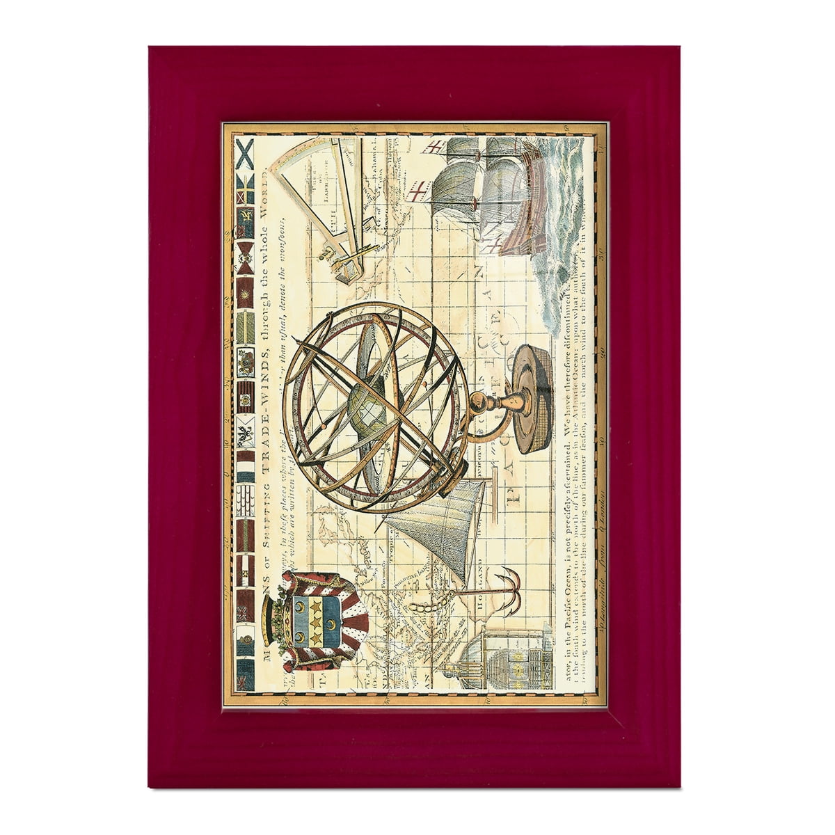 Nautical Map I -Framed Print w/glass-Cherry Red