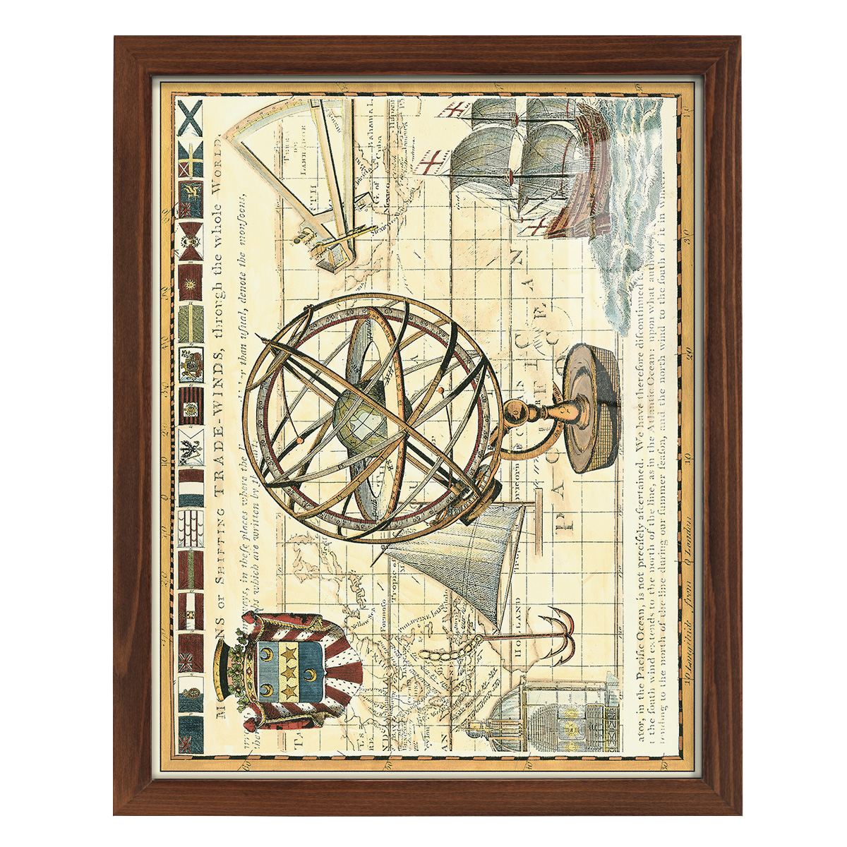 Nautical Map I -Framed Print w/glass-Chestnut