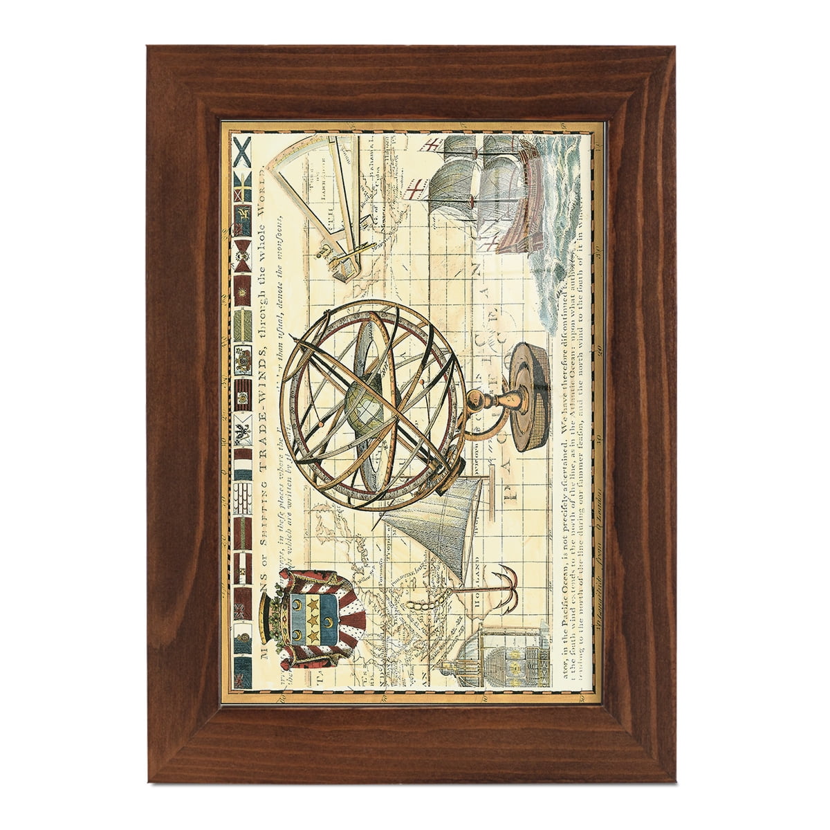 Nautical Map I -Framed Print w/glass-Chestnut