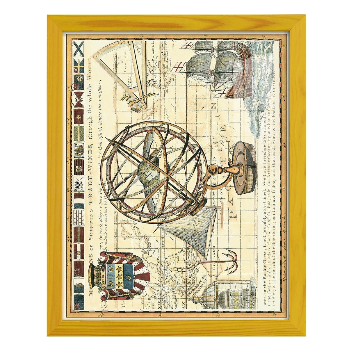 Nautical Map I -Framed Print w/glass-Sunflower Yellow