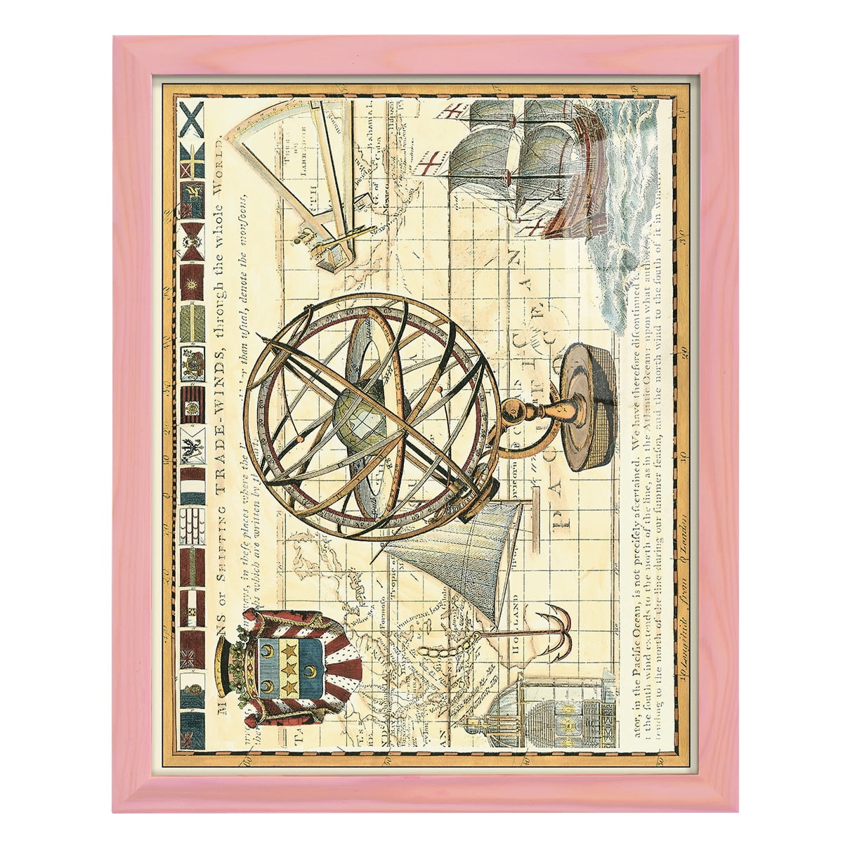 Nautical Map I -Framed Print w/glass-Sunset Pink