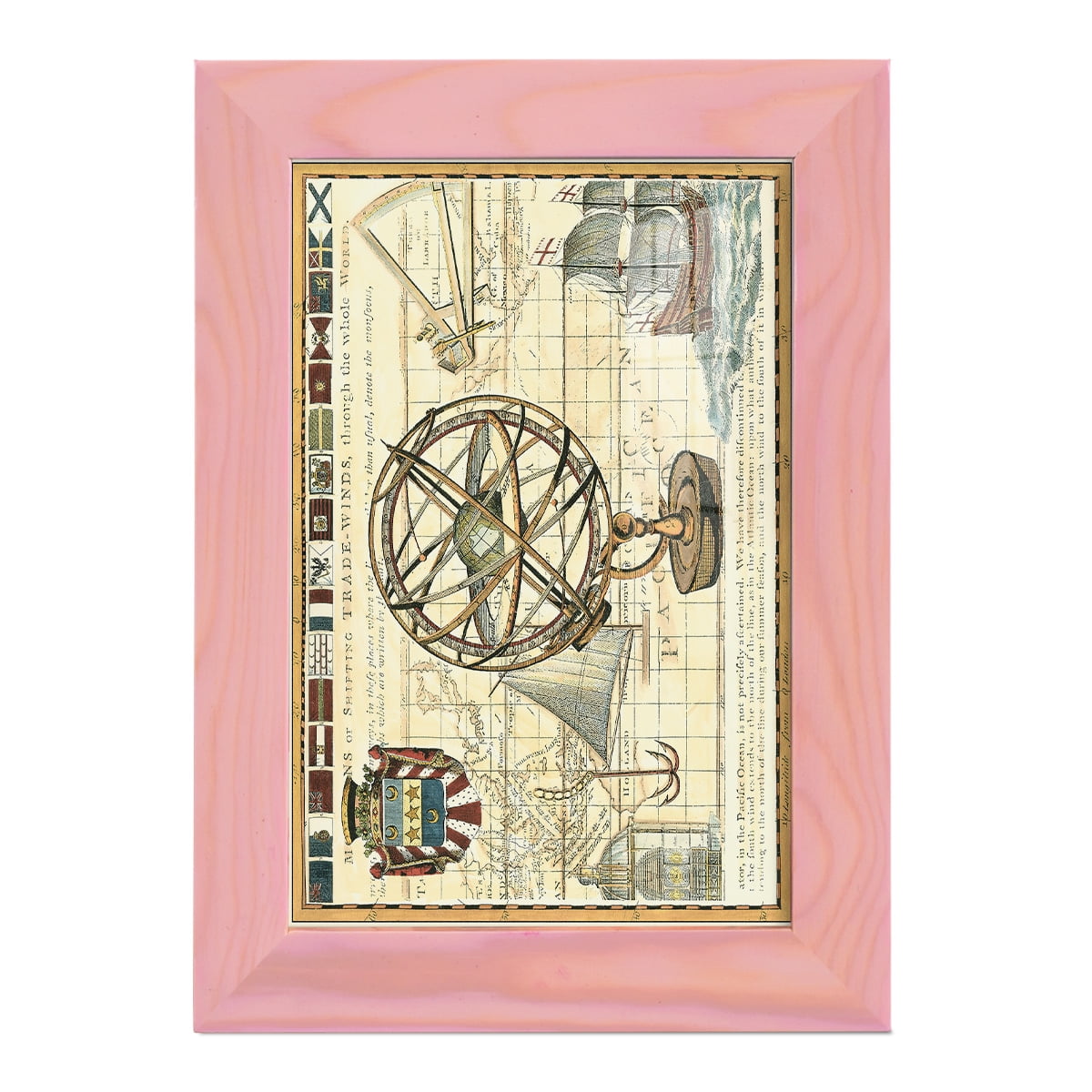 Nautical Map I -Framed Print w/glass-Sunset Pink