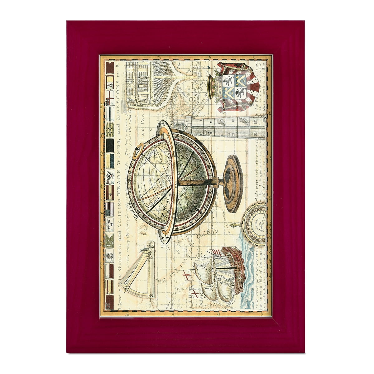 Nautical Map II -Framed Print w/glass-Cherry Red