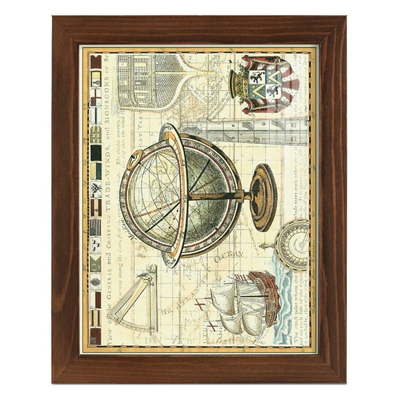 Nautical Map II -Framed Print w/glass-Chestnut