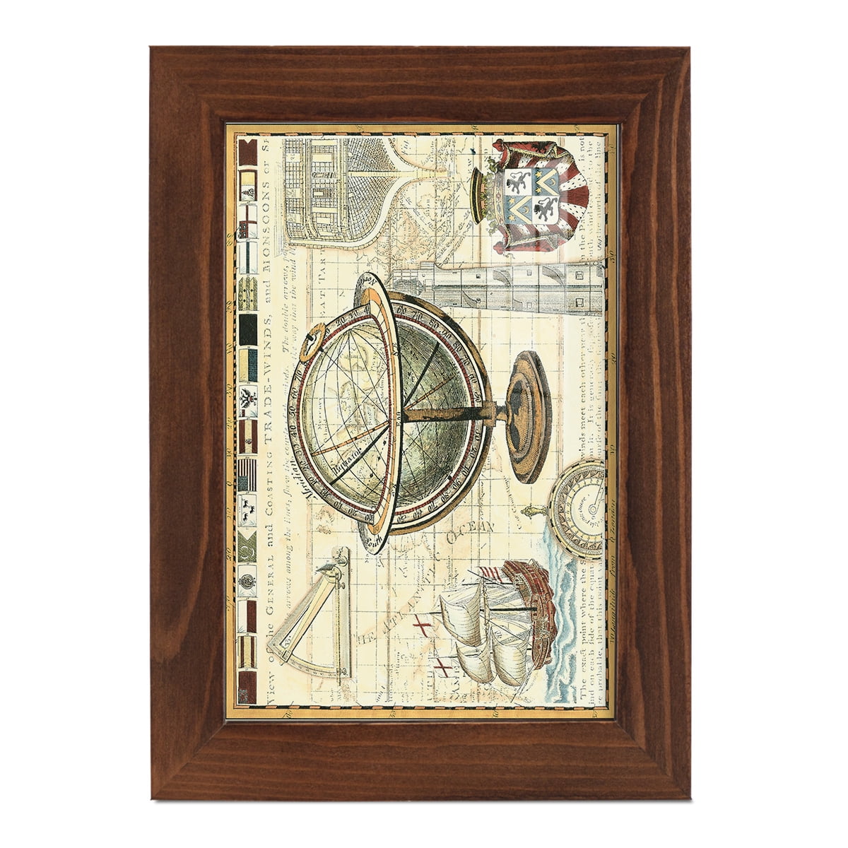Nautical Map II -Framed Print w/glass-Chestnut