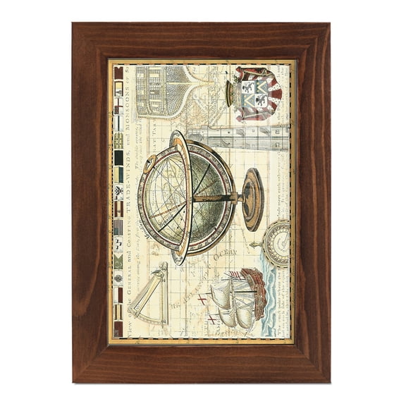 Nautical Map II -Framed Print w/glass-Chestnut