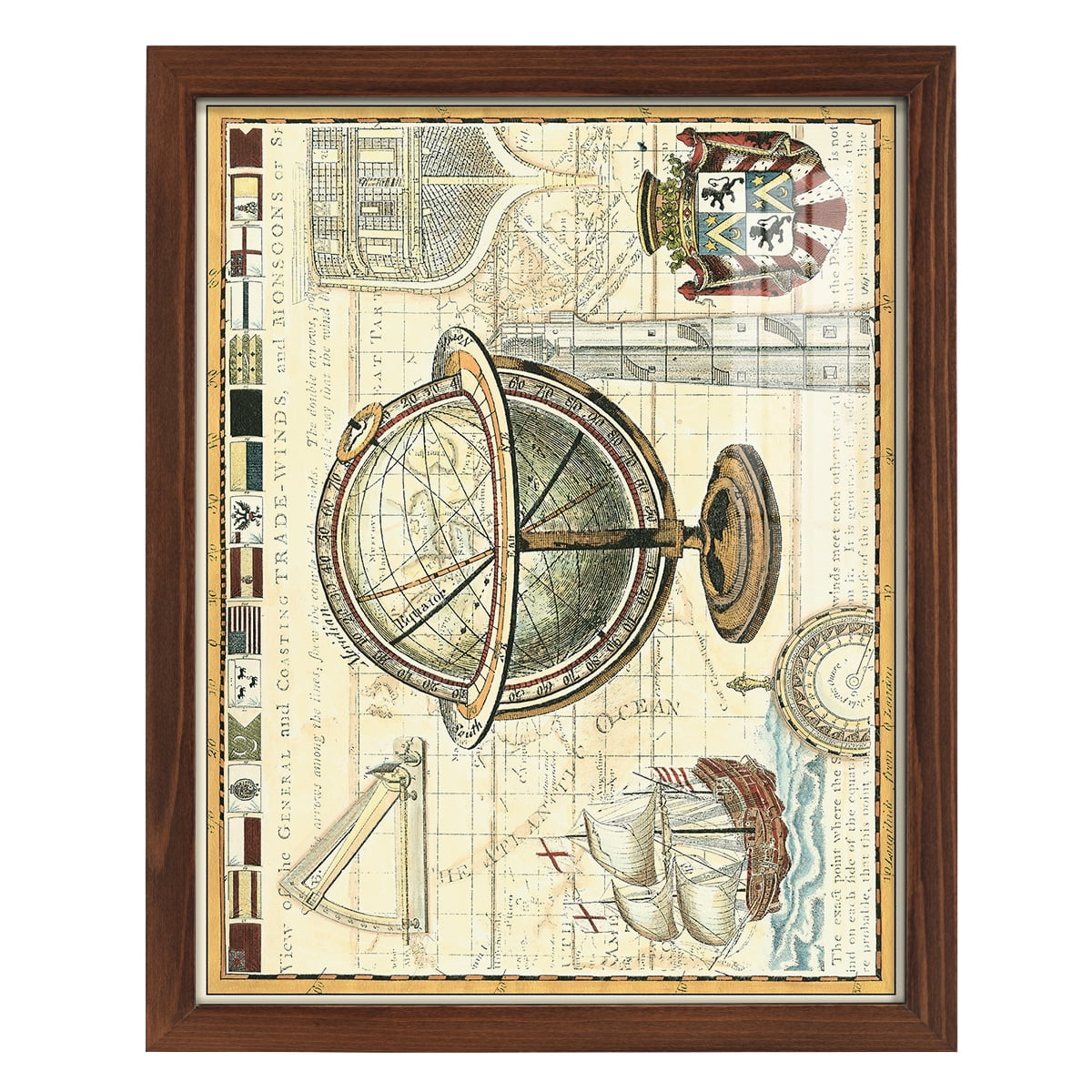 Nautical Map II -Framed Print w/glass-Chestnut