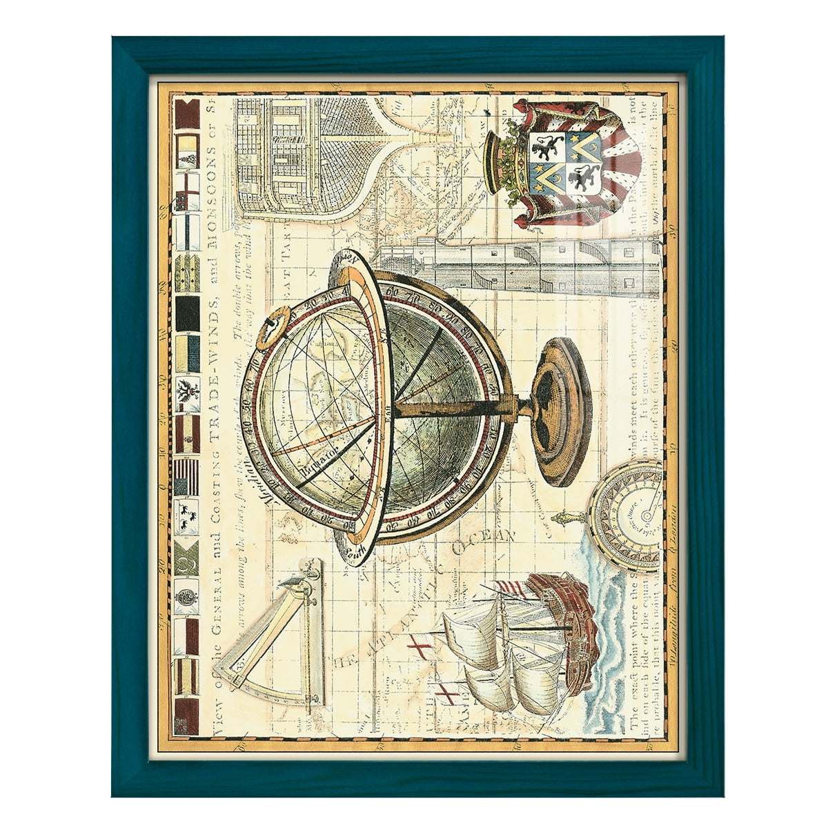 Nautical Map II -Framed Print w/glass-Ocean Blue