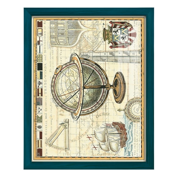Nautical Map II -Framed Print w/glass-Ocean Blue