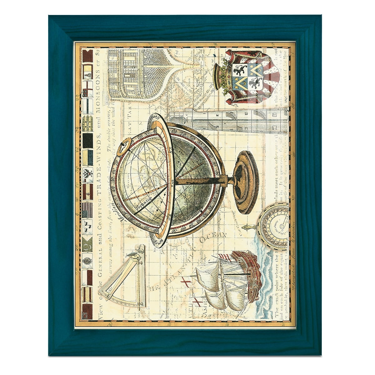 Nautical Map II -Framed Print w/glass-Ocean Blue