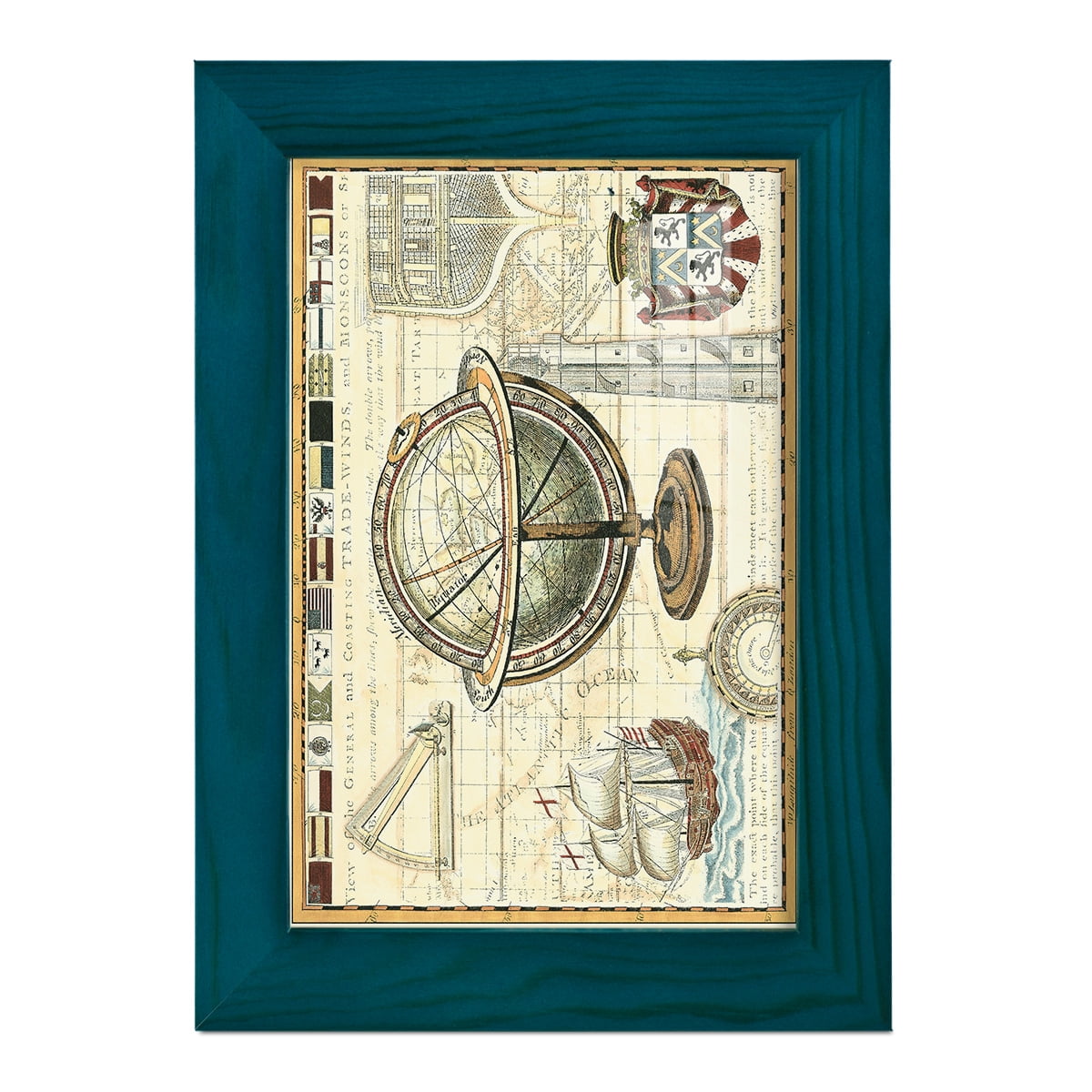 Nautical Map II -Framed Print w/glass-Ocean Blue