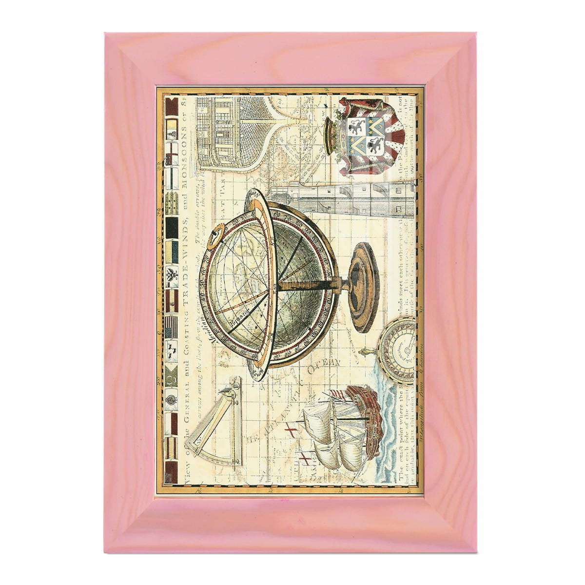 Nautical Map II -Framed Print w/glass-Sunset Pink