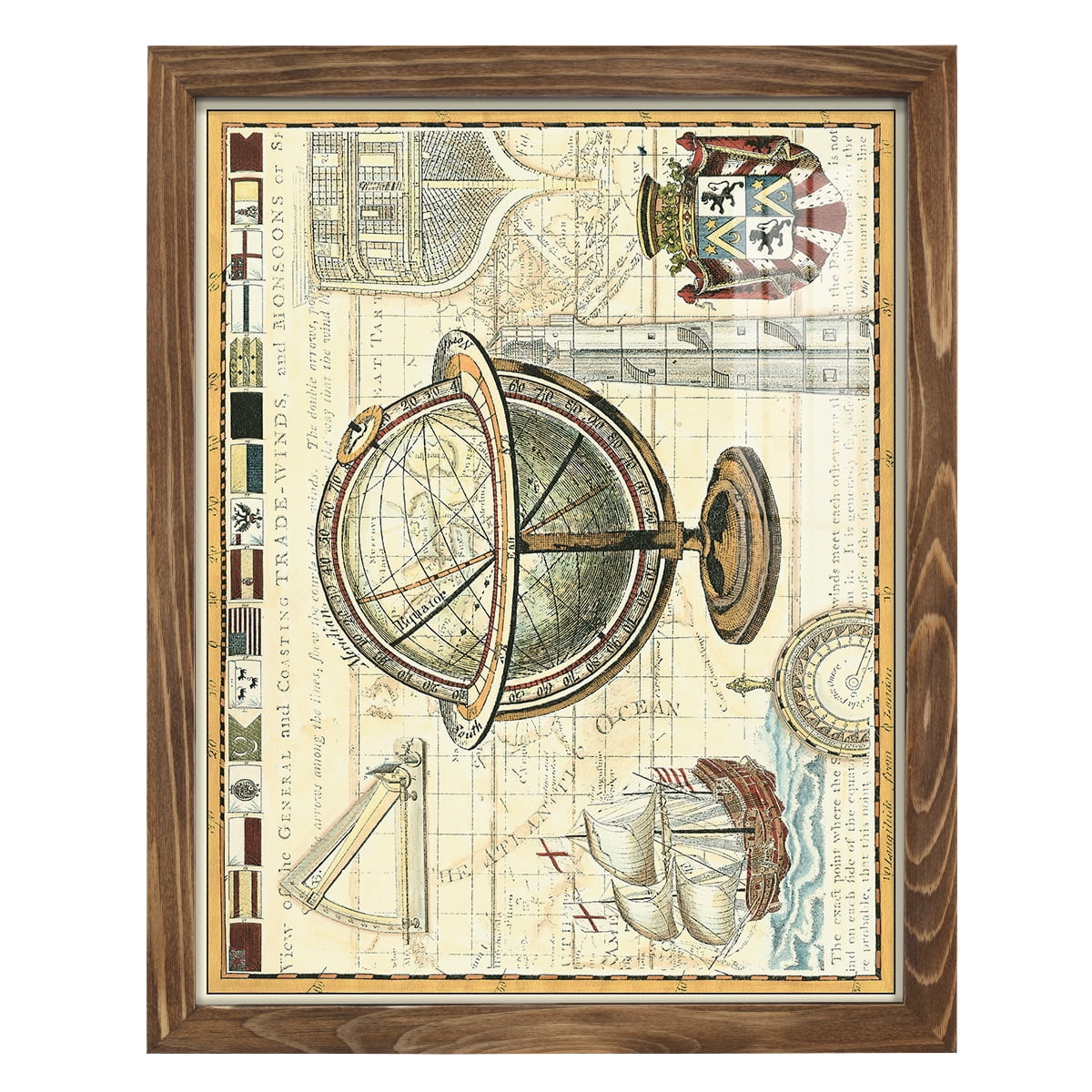Nautical Map II -Framed Print w/glass-Walnut