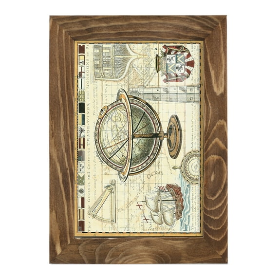Nautical Map II -Framed Print w/glass-Walnut