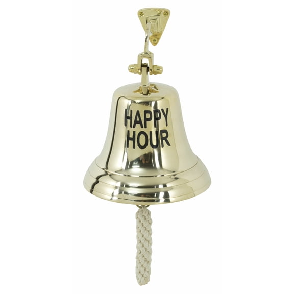 Nautical Marine Antiqued Brass Happy Hour Bell Wall Decor Dinner Bells Accent
