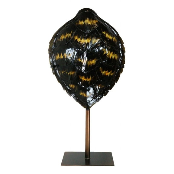 Nautical Marine Black Tone Faux Hawksbill Turtle Shell Sculpture With Pole Stand