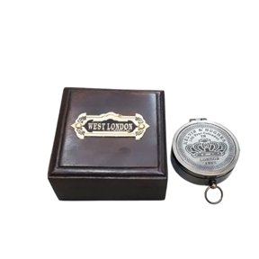 Nautical Marine Brass Push Button Compass with Natural Wood Box