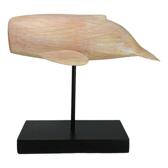 Nautical Marine Contemporary Sperm Whale Fish Faux Wood Sculpture On Pole Stand