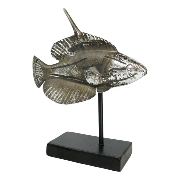 Nautical Marine Silver Tone Lyretail Anthias Fish Sculpture With Pole Stand Base