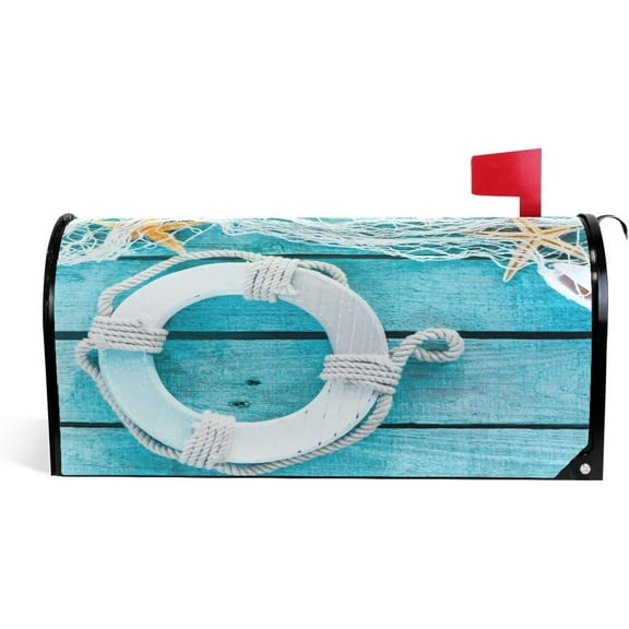 Nautical Marine Starfish On Turquoise Wooden Plank Magnetic Mailbox Cover MailWraps Garden Yard Home Decor for Outside Standard Size-18"x 20.8"