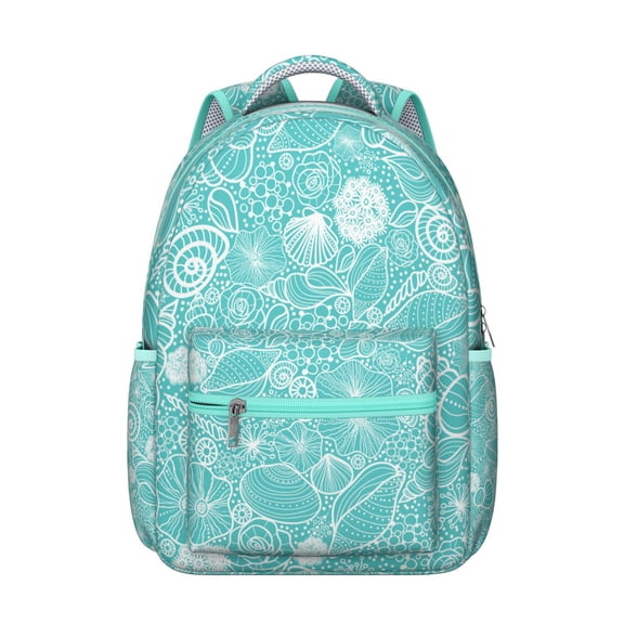 Nautical Marine Student Backpack Durable Waterproof Composite Oxford Cloth with Seashell, Coral, and Tropical Fish Print, Comfortable Adjustable Straps, Perfect for School and Beach