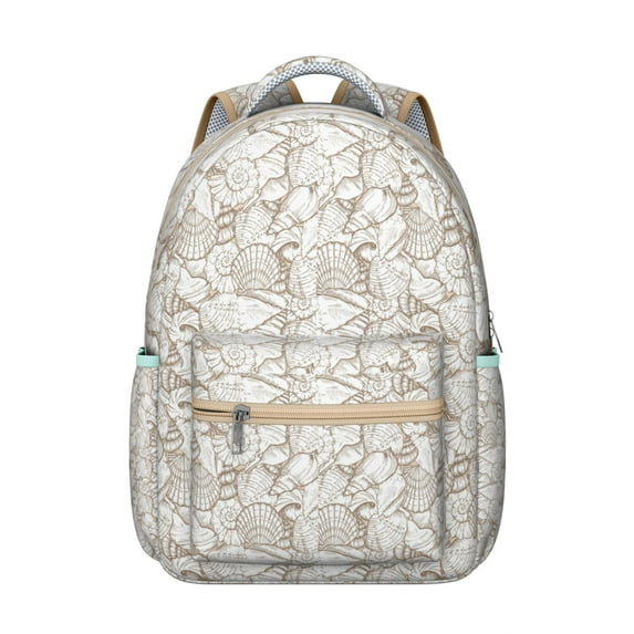 Nautical Marine Student Backpack Durable Waterproof Composite Oxford Cloth with Seashell, Coral, and Tropical Fish Print, Comfortable Adjustable Straps, Perfect for School and Beach