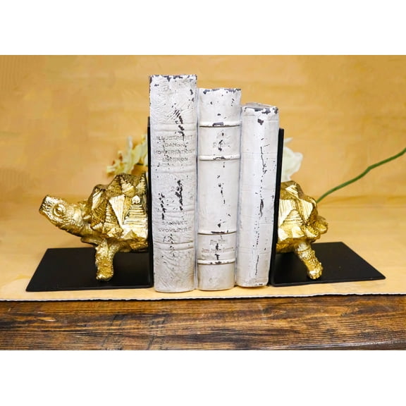 Nautical Marine Turtle Tortoise with Spiked Shell Bookends Sculpture Set 6"H