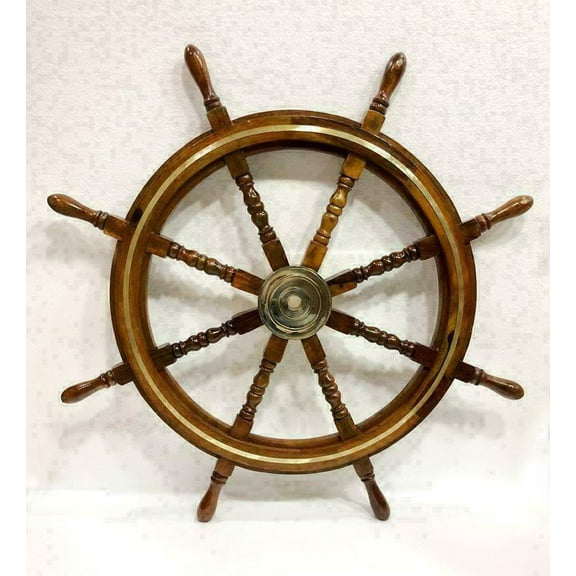 Nautical Marine Wooden Steering 36" Ship Wheel Brass Ring Pirate Captain Ship