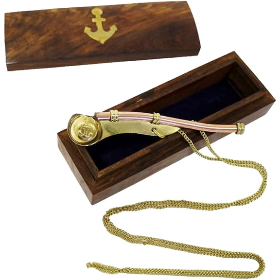 Nautical Mariner Boatswains Whistle Chain Bosun Pipe Nautical Collection With Wooden Box