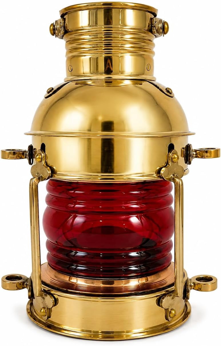 Nautical Maritime 10" Ship Hanging Lantern, Christmas Decorative Oil Lamp Red Glass Lantern, Halloween Lantern, Farmhouse Home Table Lanterns