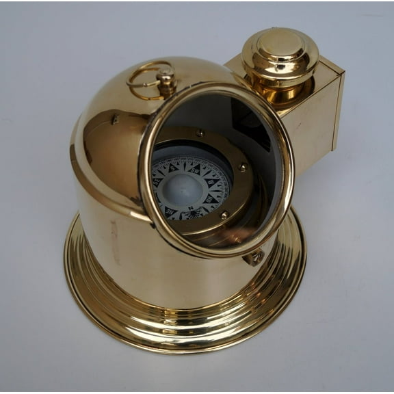 Nautical Maritime Brass Floating Dial Binnacle Gimbled Compass Lamp | Shiny Brass Marine Ship & Boat Decorative Light