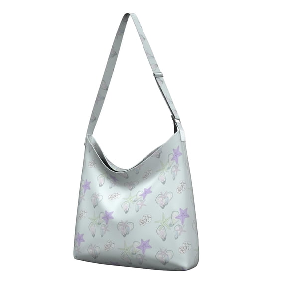 Nautical Mermaid Canvas Tote Bag – Tropical Starfish and Coral Pattern with Beach Seashells and Ocean Marine Life, Foldable and Eco-Friendly