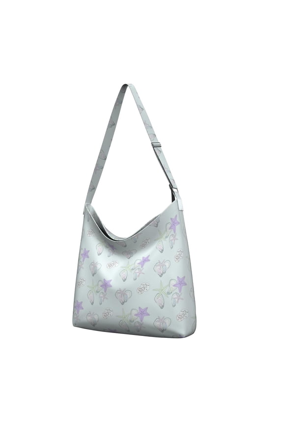 Nautical Mermaid Canvas Tote Bag – Tropical Starfish and Coral Pattern with Beach Seashells and Ocean Marine Life, Foldable and Eco-Friendly