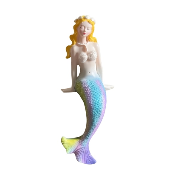 Nautical Mermaid Resin Statue Ornament, Colorful Mermaid Sitting Sculpture, Indoor Outdoor Garden Yard Pool Fish Tank Tabletop Decorations