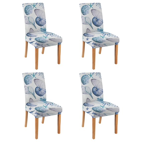 Nautical Mermaid and Fish Dining Chair Covers Set of 4, Stretch Washable Polyester Slipcovers, Removable Seat Protector for Vintage or Seaside Use