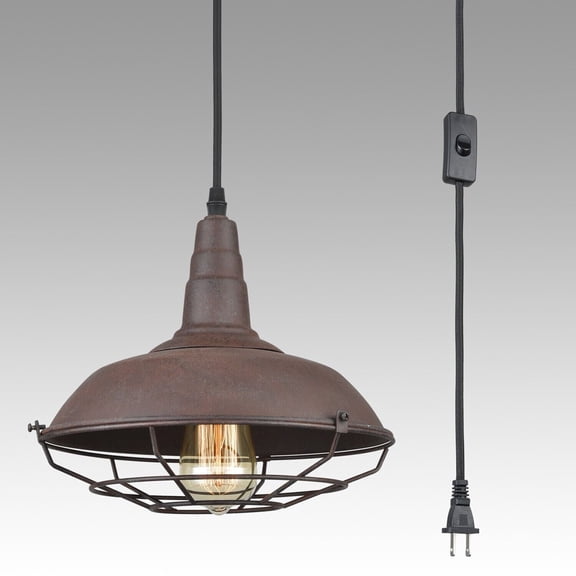 Industrial Farmhouse Metal Cage Pendant Light, Rust