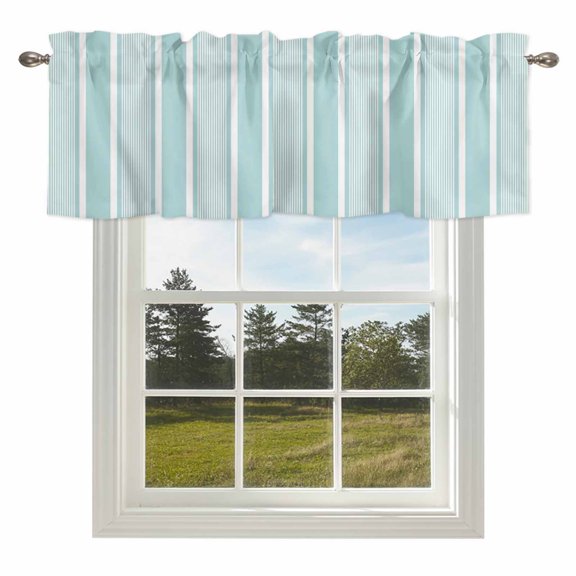 Nautical Mint Green Stripes Valances for Windows Modern Minimalist Striped Line Rod Pocket Curtain Valance Window Treatment Short Curtains for Kitchen Living Room,42x12in