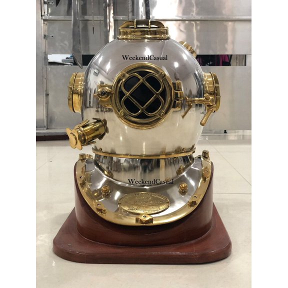 Nautical Morse 18" US Navy Mark V Diving Divers Silver Scuba Helmet With Base