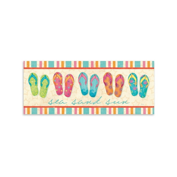 Nautical Multi-Color Beach Flip Flop "Sea Sand Sun" Adult/Teen Decor; 1 - 18" x 8" Unframed Poster