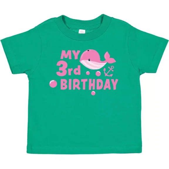 Nautical My 3Rd Birthday With Pink Whale Toddler T-Shirt 3 Three Years TODDLER SHORT SLEEVE TEE BELLA CANVAS 3001T