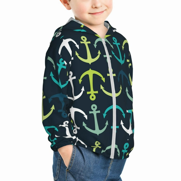 Nautical Navy Anchor Kids Zip Up Hoodie Girls Boys Sun Protection Jacket Hooded Cooling Shirt Walmart