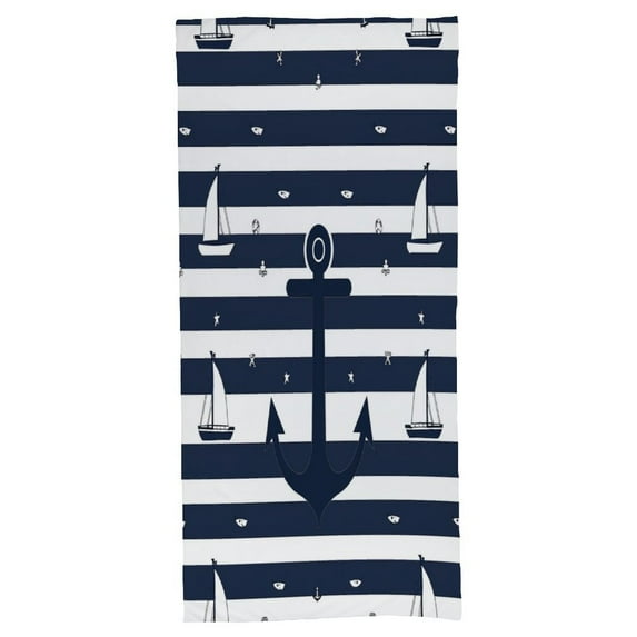Nautical Navy Anchor Sailboat Navy Blue Stripe Beach Towels Quick Dry Ultra Absorbent Super Soft Quick Dry Travel Towels Nautical Navy Blue White Striped Blanket Or Bath Towel 27x55 Inch