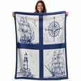 thumbnail image 1 of Nautical Navy Blanket Soft Cozy Warm Throw Blanket for Couch, Plush Fuzzy Flannel Fleece Blankets for Sofa, Blue Lighthouse Boat Compass Ocean Bed Blankets Lightweight Gifts for Women, 40"x50", 1 of 9