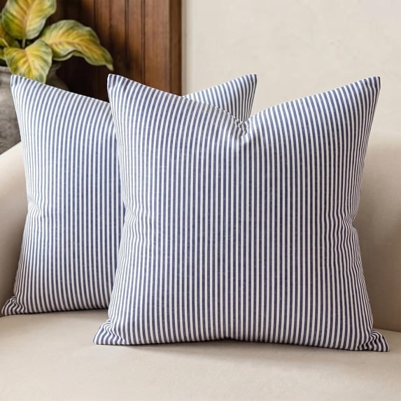 Nautical Navy Blue 20x20 Set of 2 Throw Pillow Cases, White Cushion ...