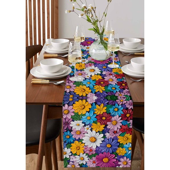 Nautical Navy Blue Contrast Stripe Table Runner 13x36in Non-Slip Cotton Linen Table Runners, Modern Minimalist Line Dresser Scarves TableRunner for Dinner Kitchen Dining Wedding Party