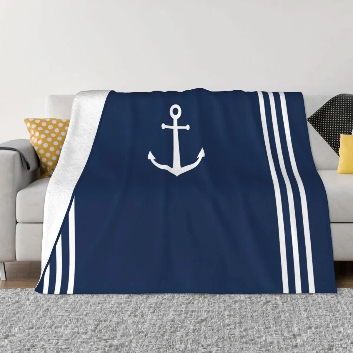 Nautical Navy Blue Custom Boat Name Anchor Blankets Fleece Summer Multi